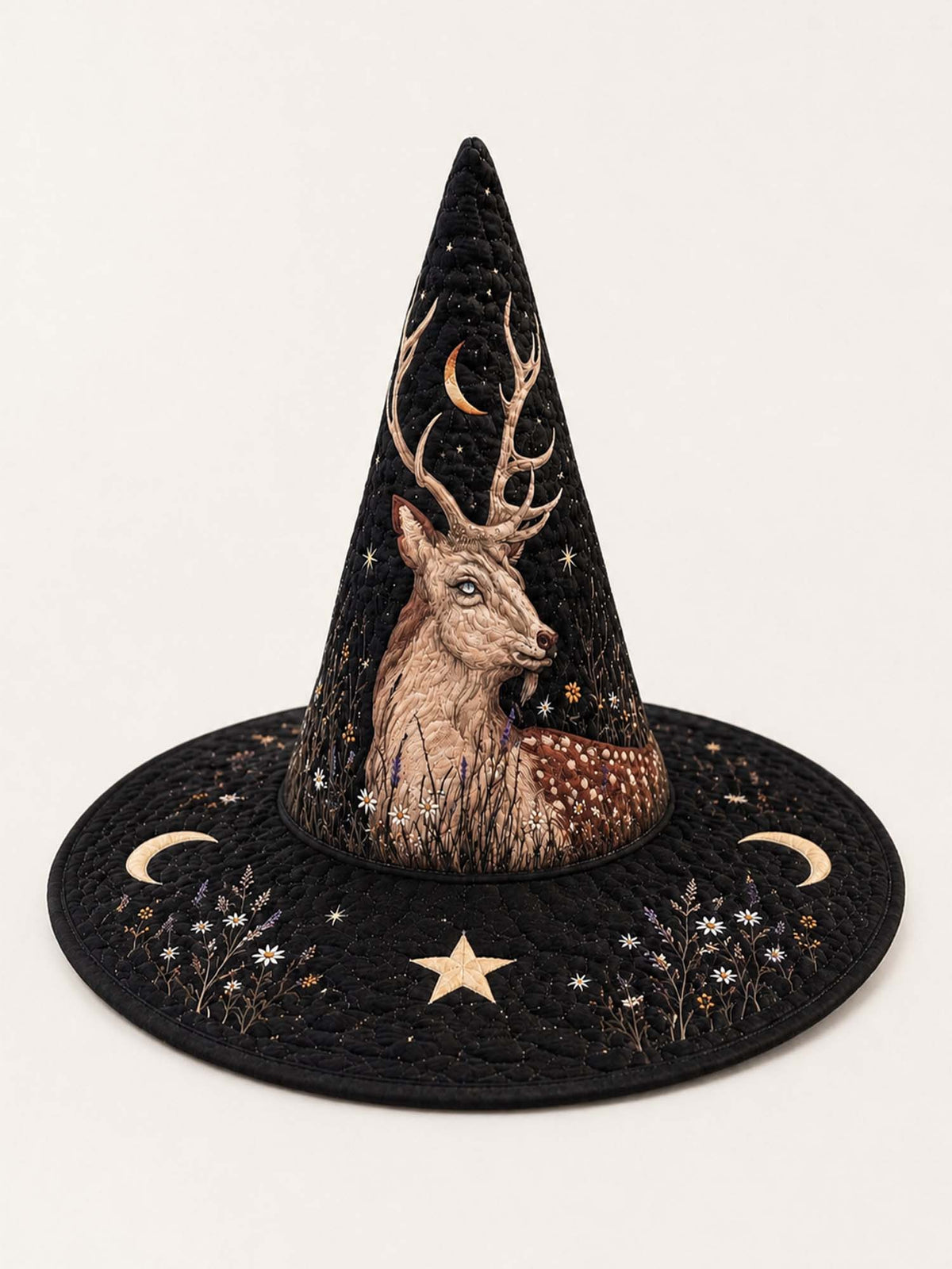 Mystic Stag quilted witch hat – stag with moons
