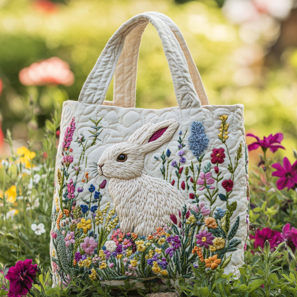 Bunny Garden quilted tote bag – bunny in garden