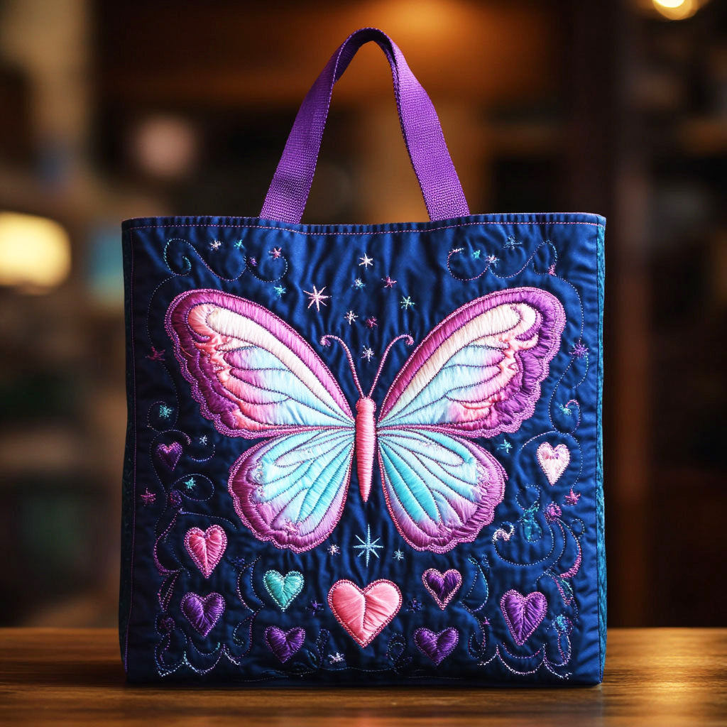 Butterfly Magic quilted tote bag – sparkly butterfly