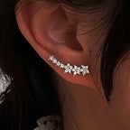 Ear Climber Earrings - Crystal Flowers
