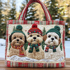 Pawlidays quilted tote bag – dogs in bobble hats