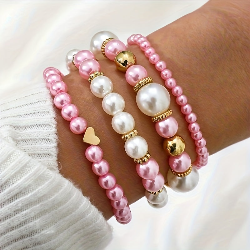 Pearl Bracelet Set - Heart Charm