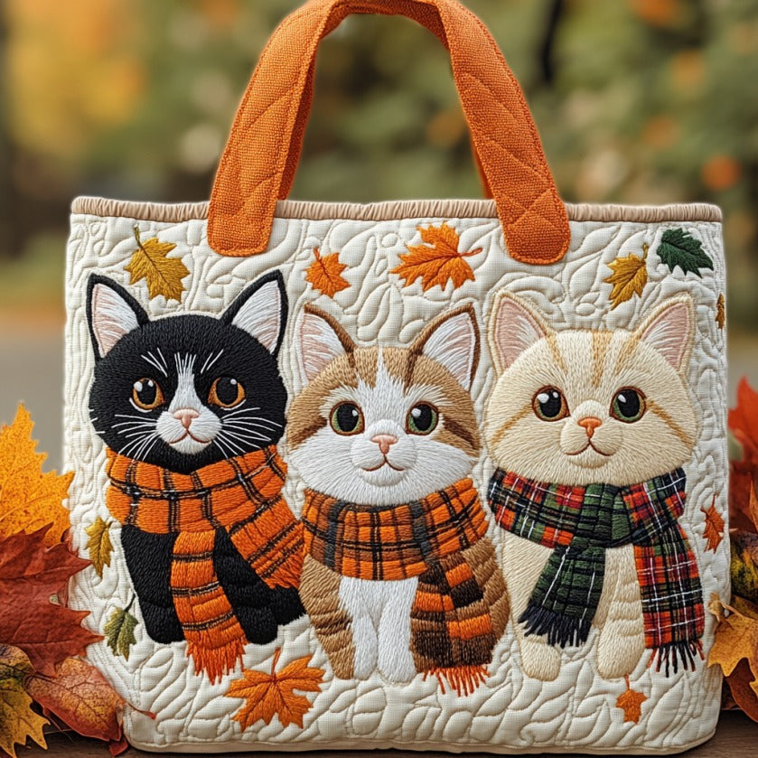 Autumn Scarf Cats quilted tote bag – kittens in scarves