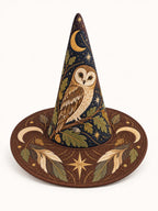 Woodland Owl quilted witch hat – owl among leaves