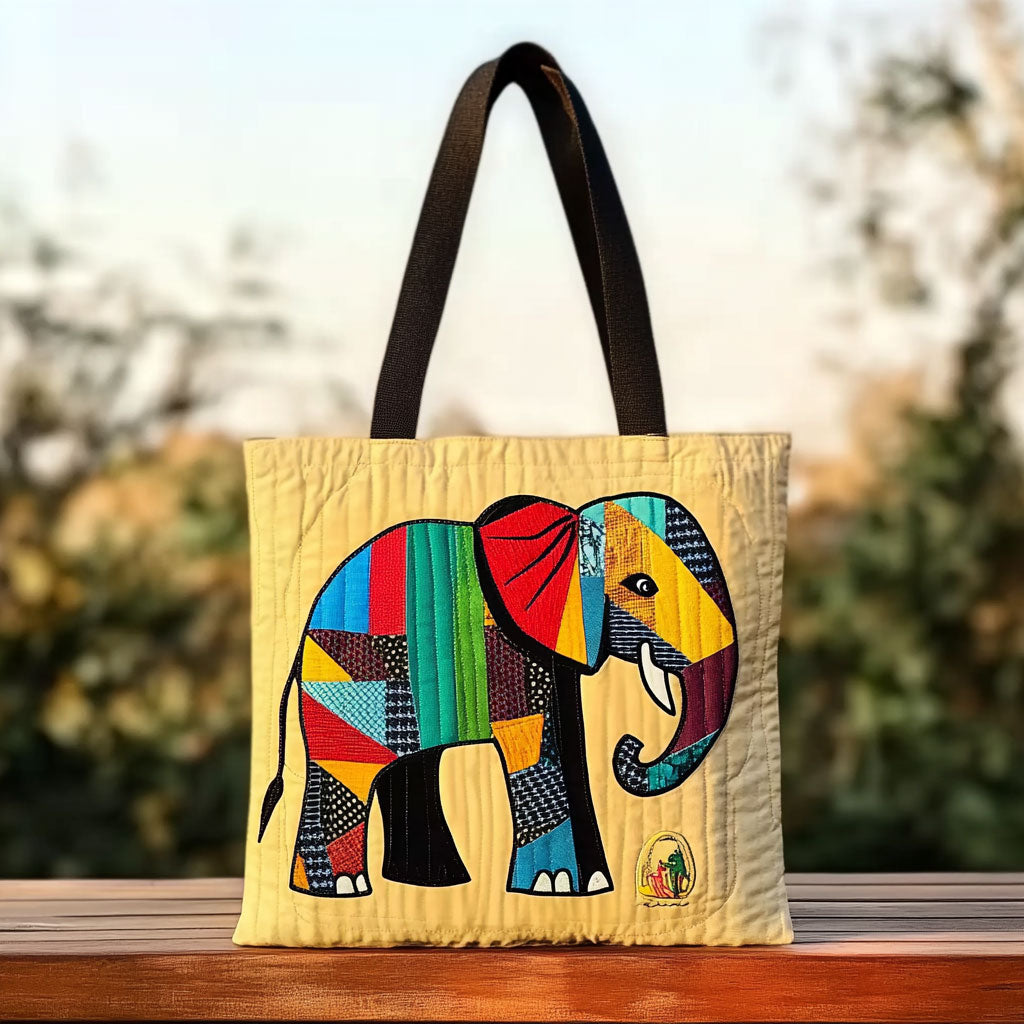 Patchwork Elephant Light quilted tote bag – patchwork elephant