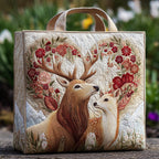Woodland Deer Affection quilted tote bag – deer and rose heart