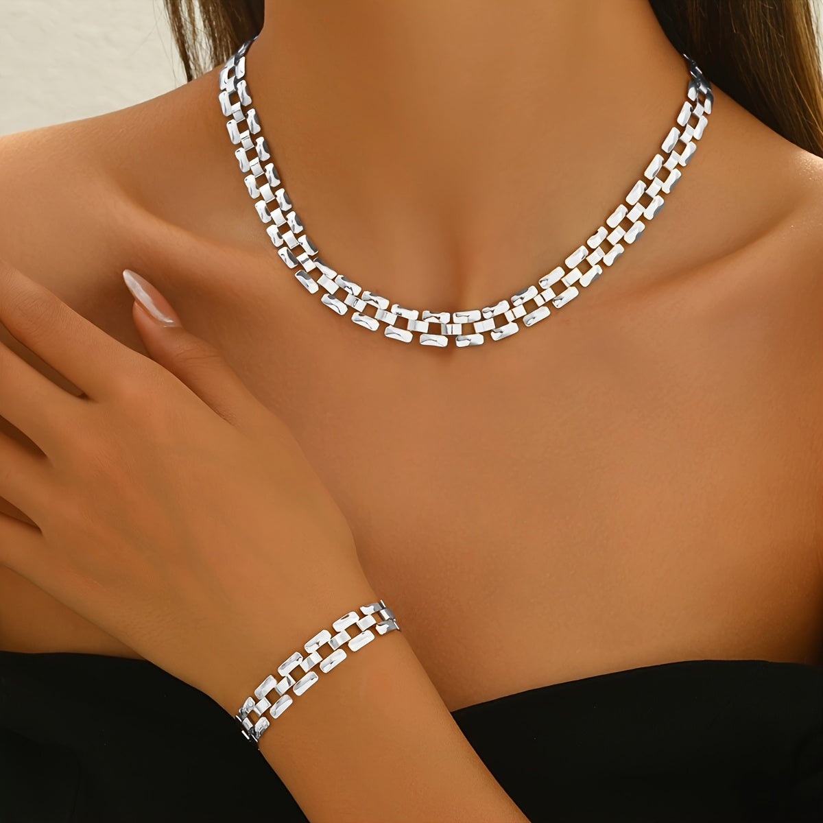 Necklace & Bracelet Set - Chunky Link