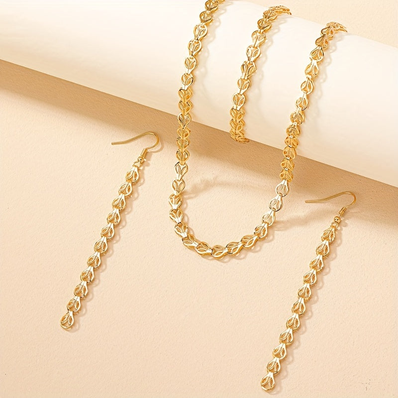 3-Piece Jewellery Set - Gold-Tone Leaf Chain