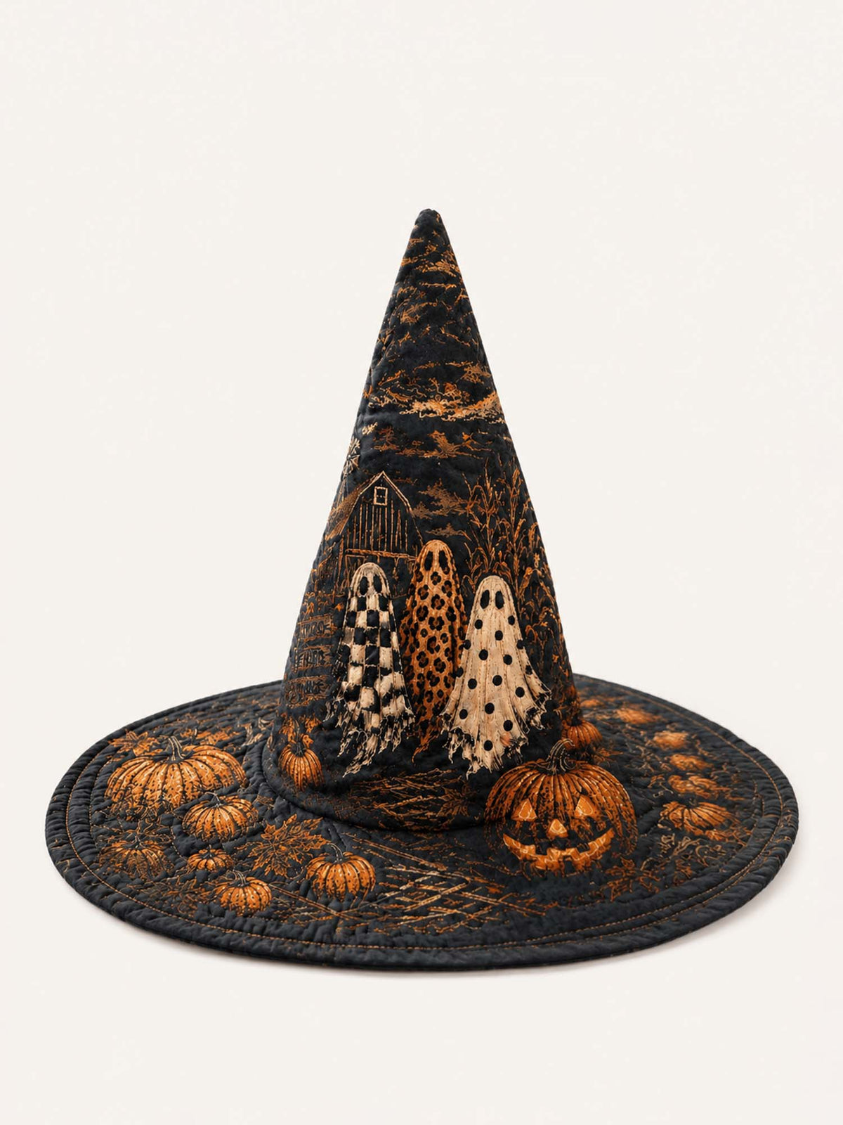 Haunted Pumpkin Patch quilted witch hat – ghosts and pumpkins