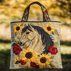Wild Horse Roses quilted tote bag – horse with flowers
