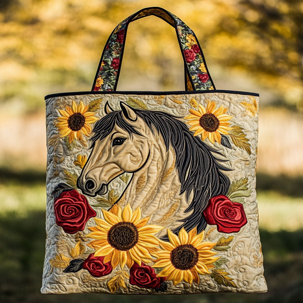 Wild Horse Roses quilted tote bag – horse with flowers