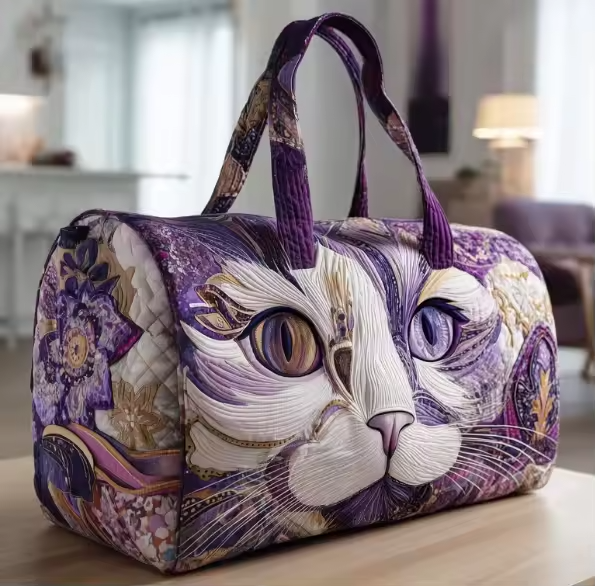 Catherine soft quilted travel bag in the wave-stitch pattern, the larger size seen from the side