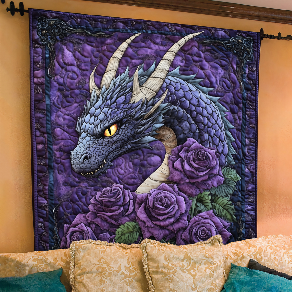 Quilted Throw - Violet Dragon and Roses – view 2