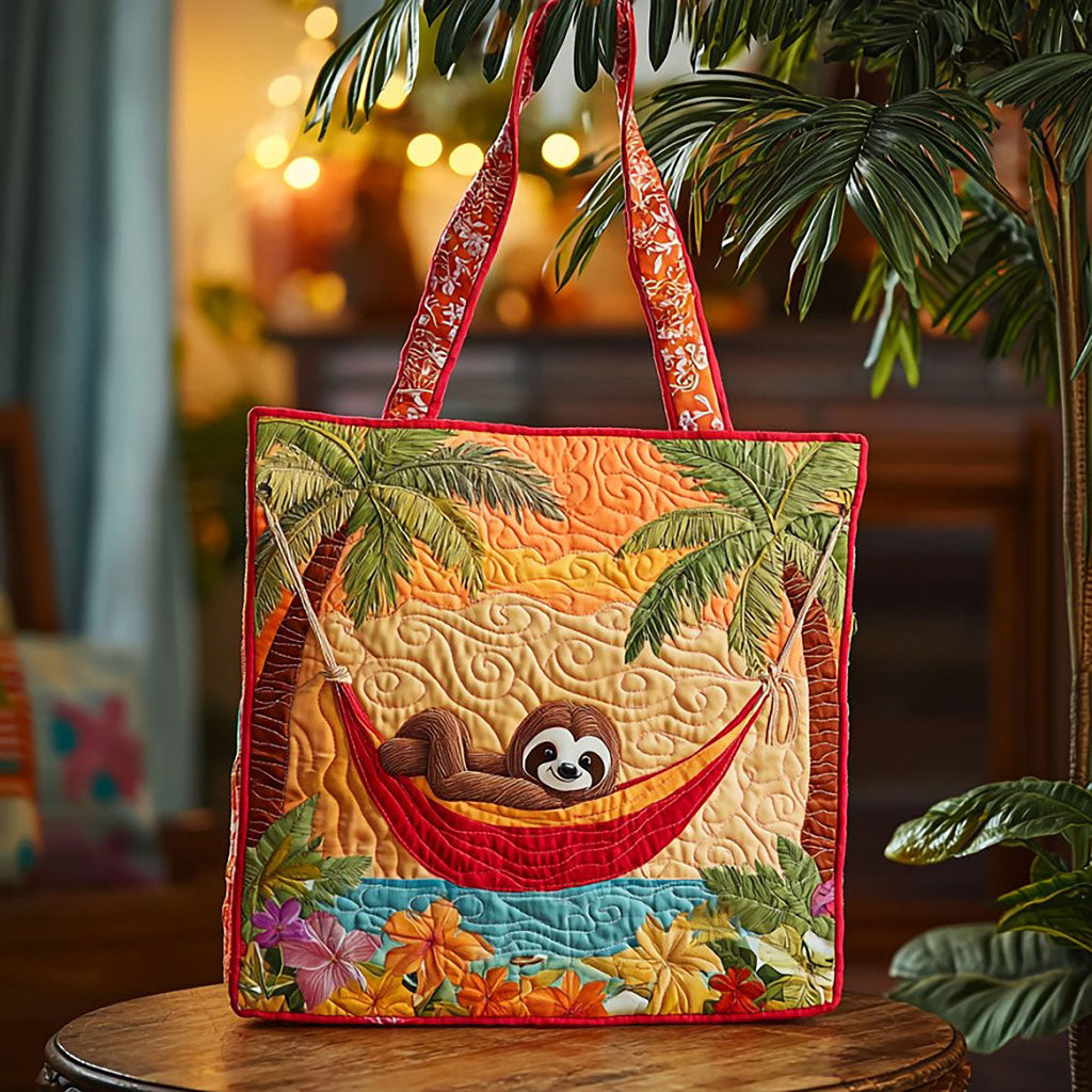 Sloth Siesta quilted tote bag – sleepy sloth