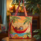 Sloth Siesta quilted tote bag – sleepy sloth