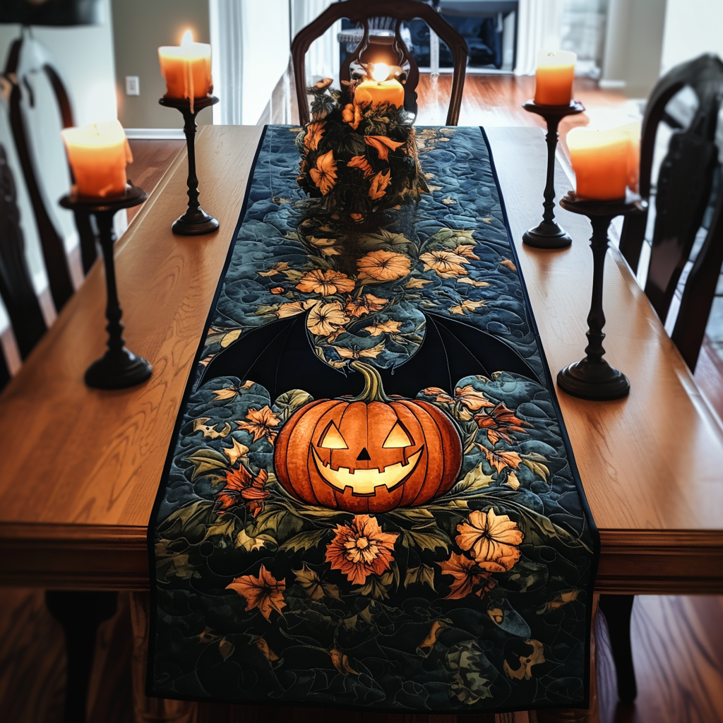 Quilted Table Runner - Jack-o'-Lantern Bat – view 2