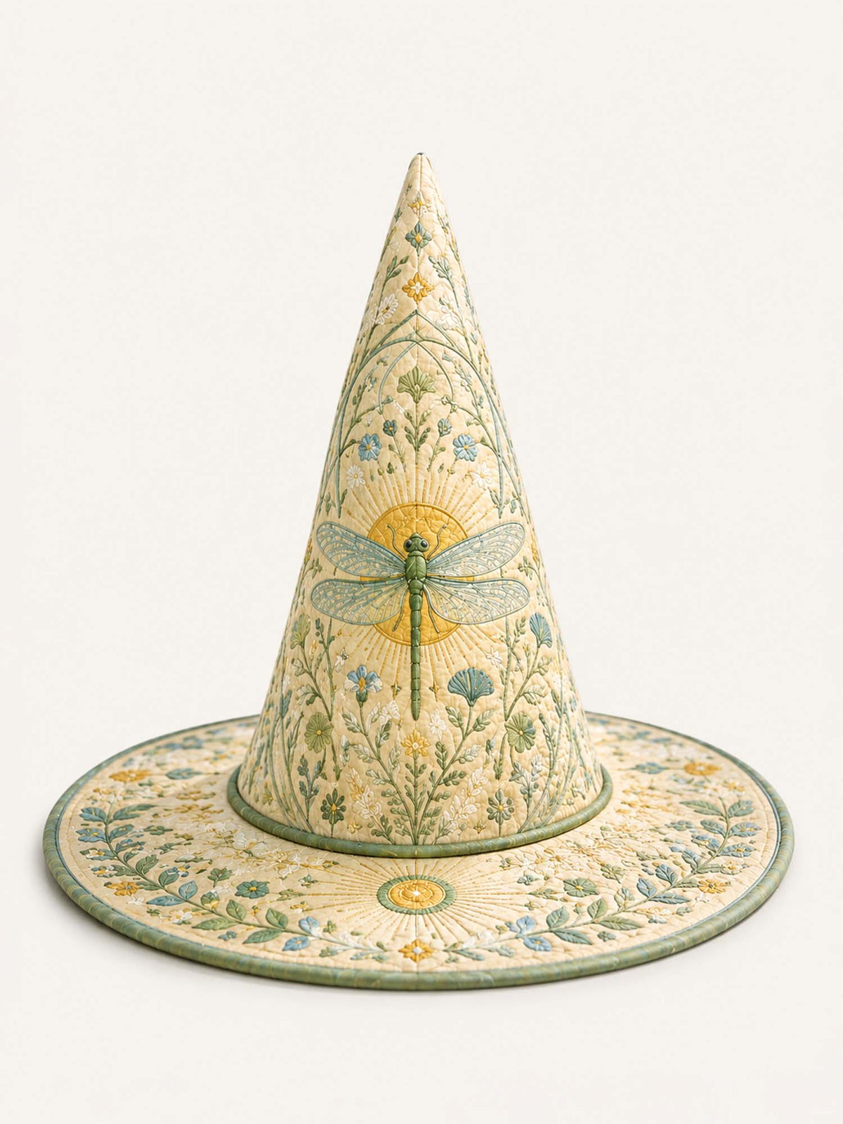Dragonfly Fairy Garden quilted witch hat – dragonfly and wildflowers