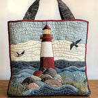 Seaside Lighthouse quilted tote bag – lighthouse on rocks