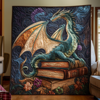 Quilted Throw - Green Dragon and Books – view 2