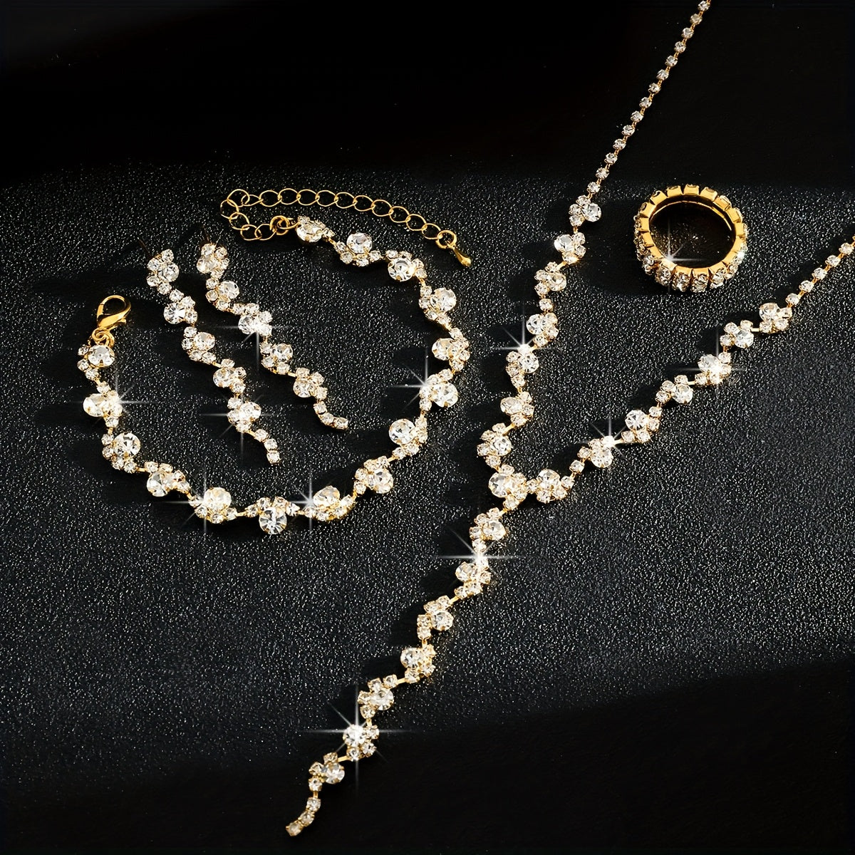4-Piece Jewellery Set - Crystal Flowers