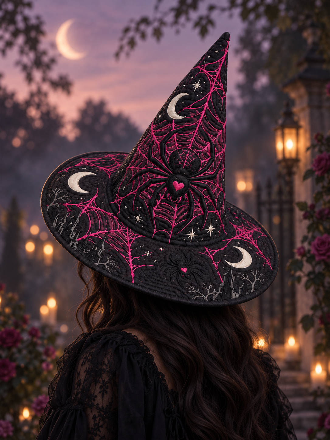 Quilted Witch Hat - Pink Spiderweb – view 2