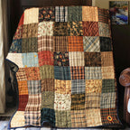 Vintage Plaid Patchwork quilted throw – plaid and check patchwork in warm tones