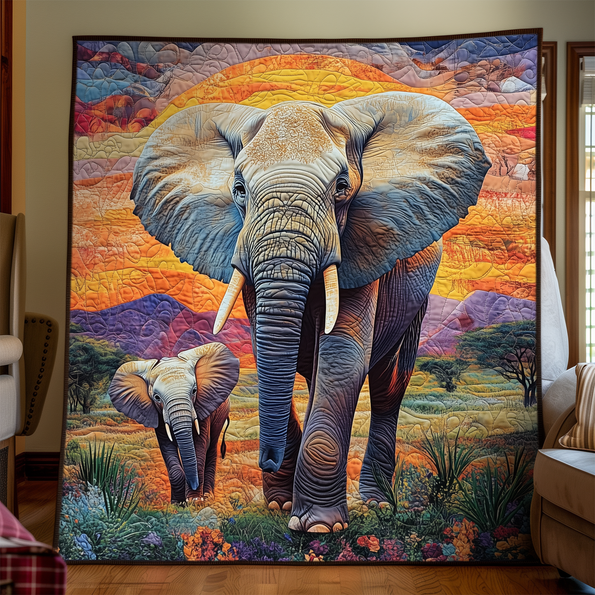 Quilted Throw - Elephant and Calf – view 2
