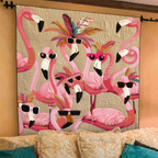 Flamingo Party art quilt – flamingos in sunglasses