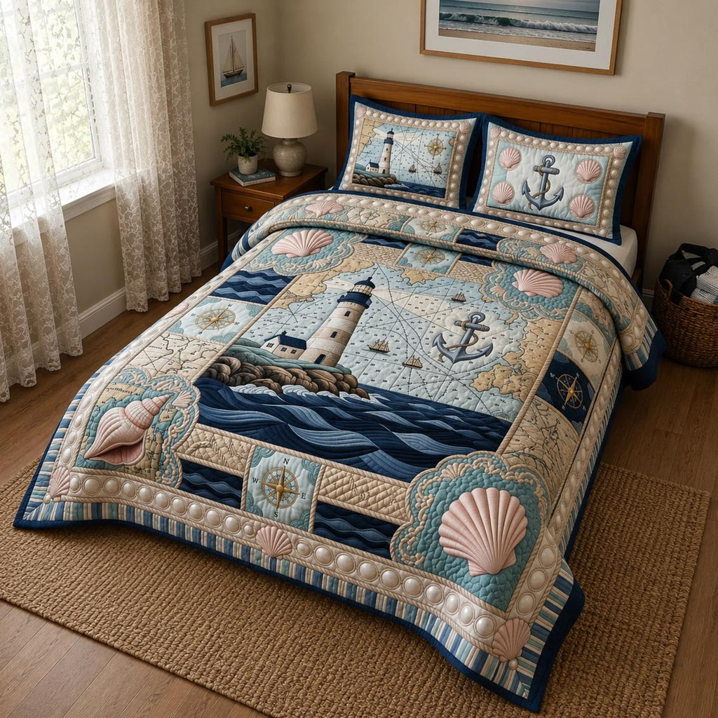 Close-up of the wave-stitch quilting on the Nautical Escape bedspread