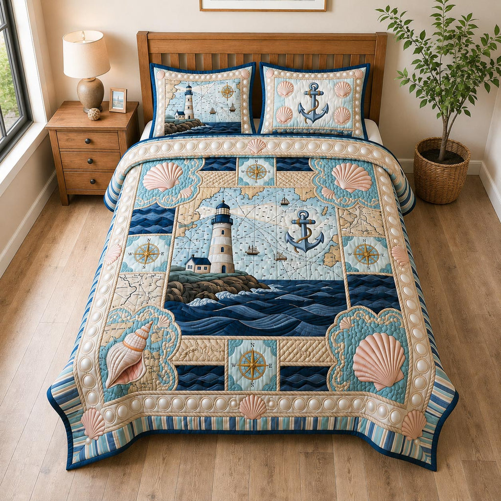 Two matching pillow shams from the Nautical Escape quilted bedspread set