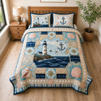 Two matching pillow shams from the Nautical Escape quilted bedspread set