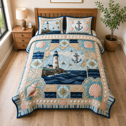 Two matching pillow shams from the Nautical Escape quilted bedspread set