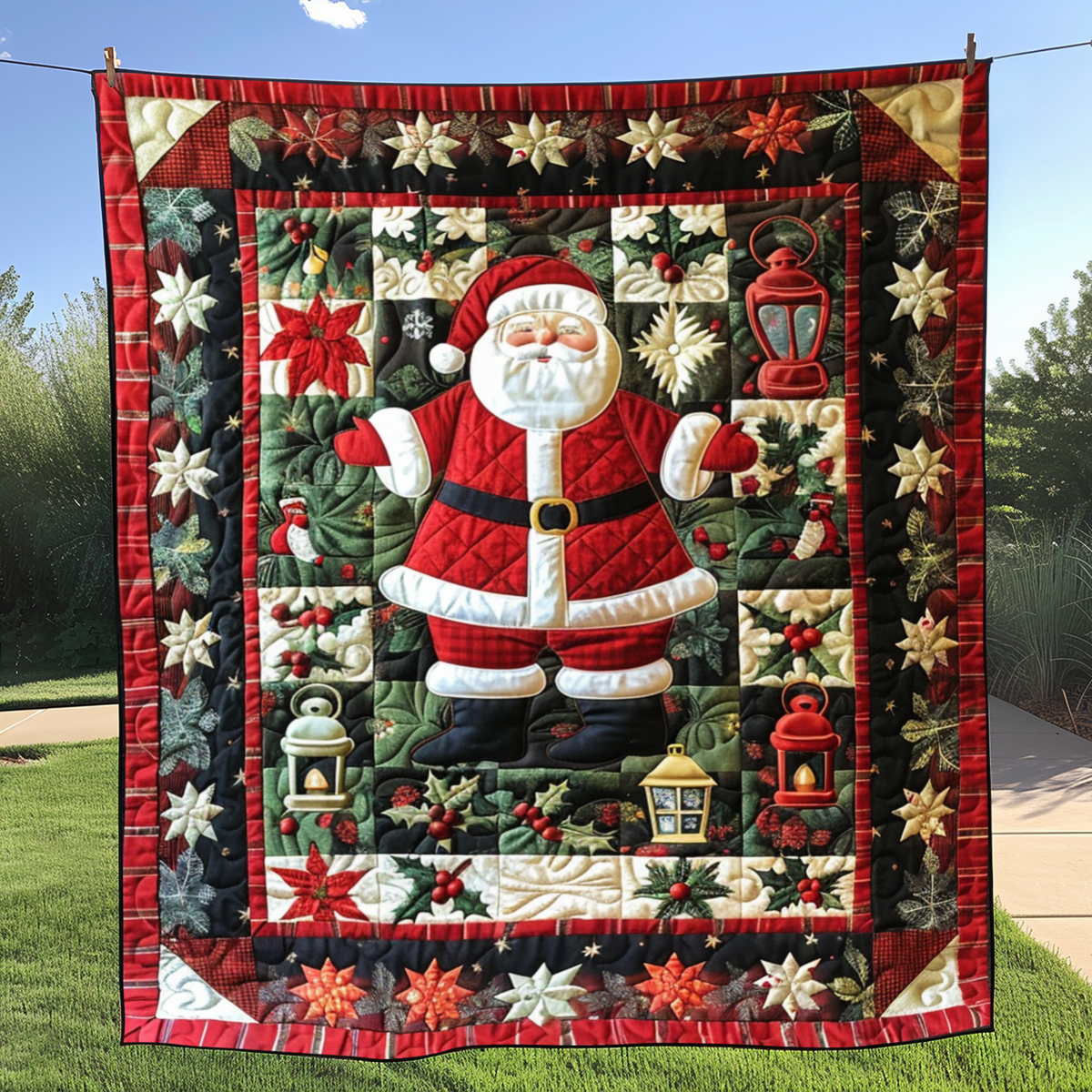 Santa Patchwork quilted throw – santa among festive patchwork squares