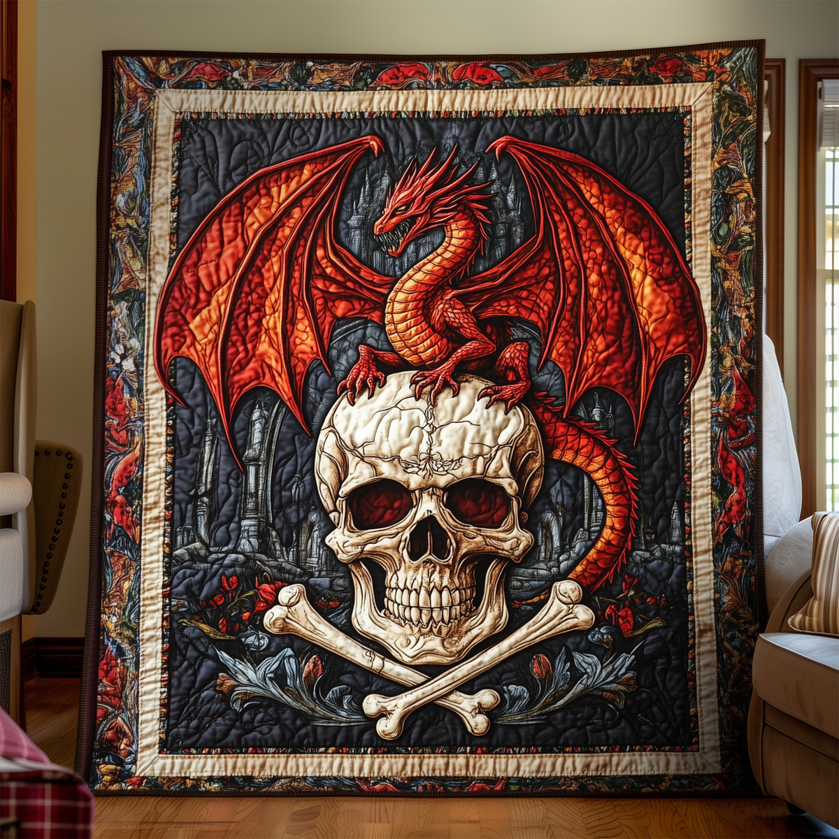 Quilted Throw - Dragon and Skull – view 2
