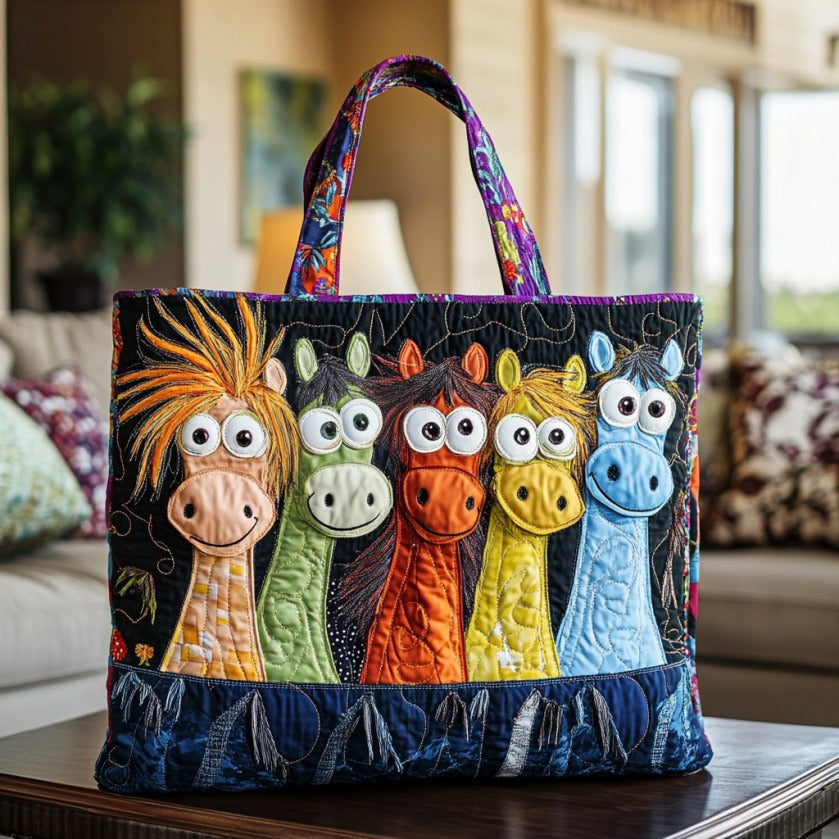 Colourful Horse Herd quilted tote bag – funny horses
