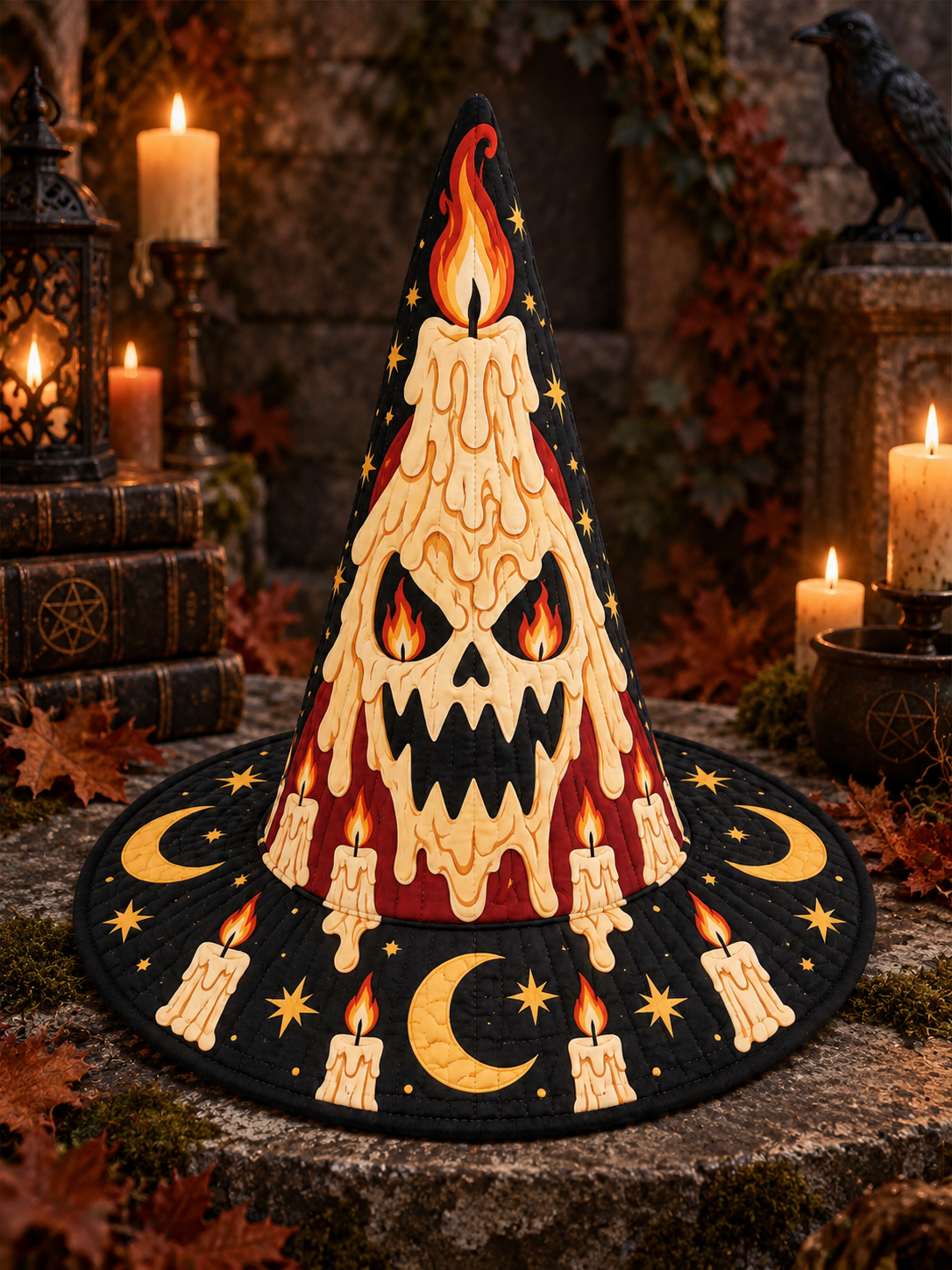 Quilted Witch Hat - Melting Candle Skull – view 2