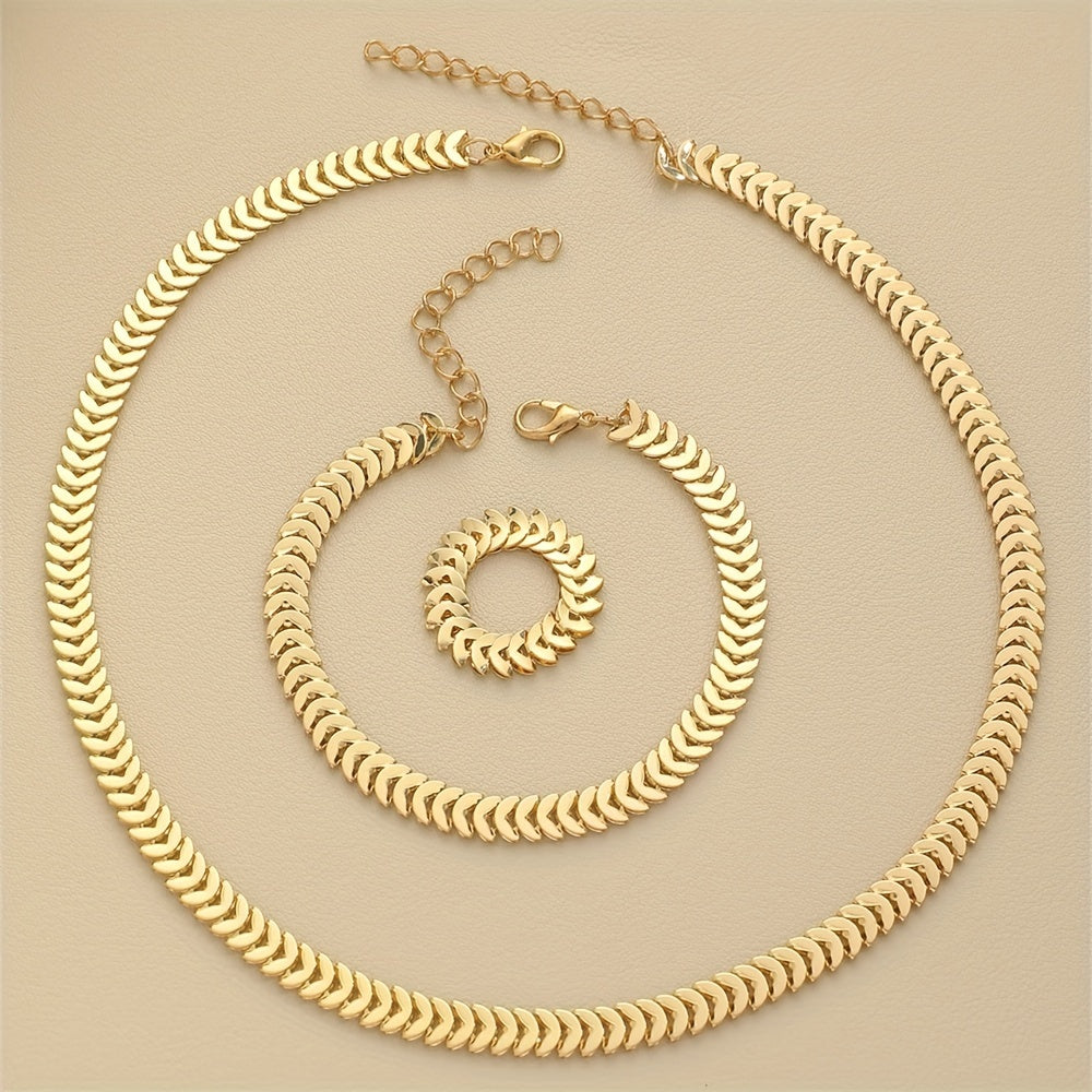 3-Piece Jewellery Set - Gold-Tone Chevron