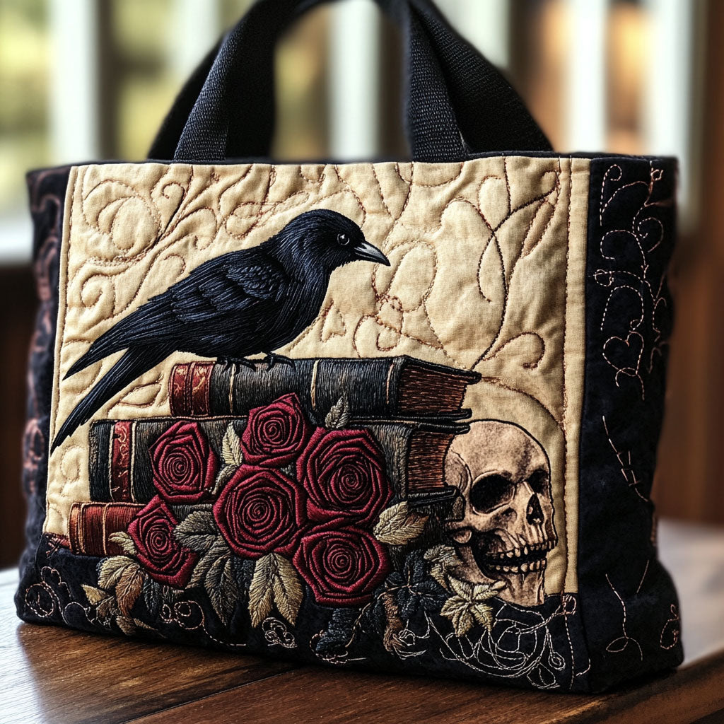 Raven Rose Pages quilted tote bag – raven on cream