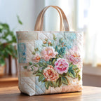 Flower Bloom Patchwork quilted tote bag – roses on patchwork