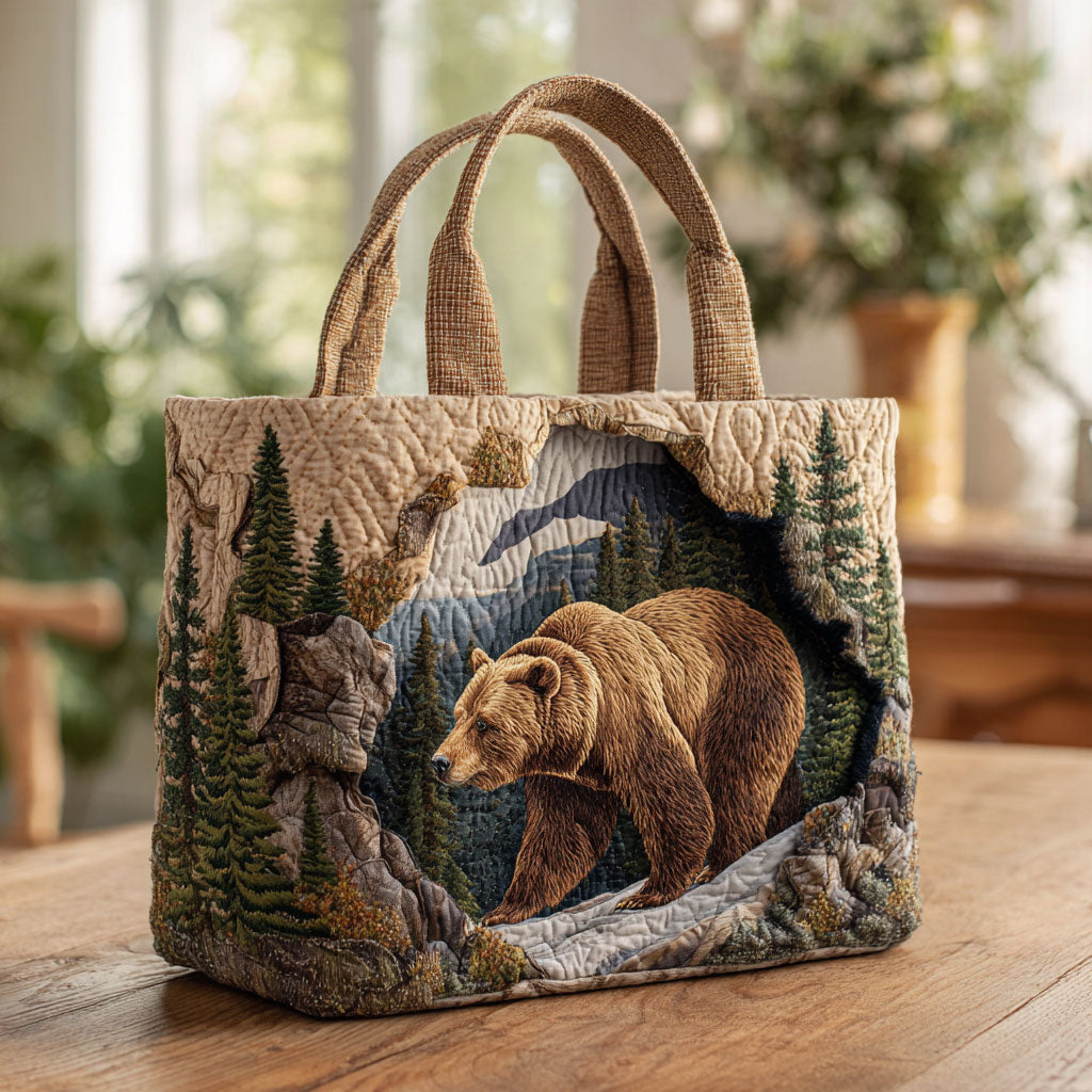 Cosy Bear Cave quilted tote bag – bear in cave