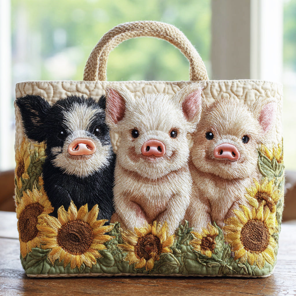 Sunflower Piglet Trio quilted tote bag – piglet trio