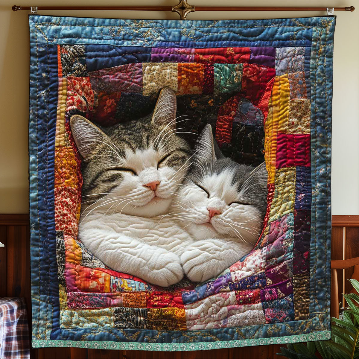 Quilted Throw - Cuddling Cats – view 2