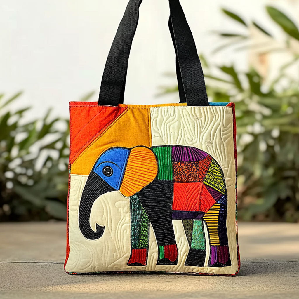 Handmade Elephant Joy quilted tote bag – patchwork elephant