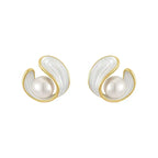 Pearl Stud Earrings - Opal Swirl