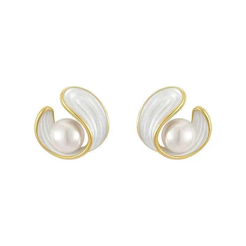 Pearl Stud Earrings - Opal Swirl