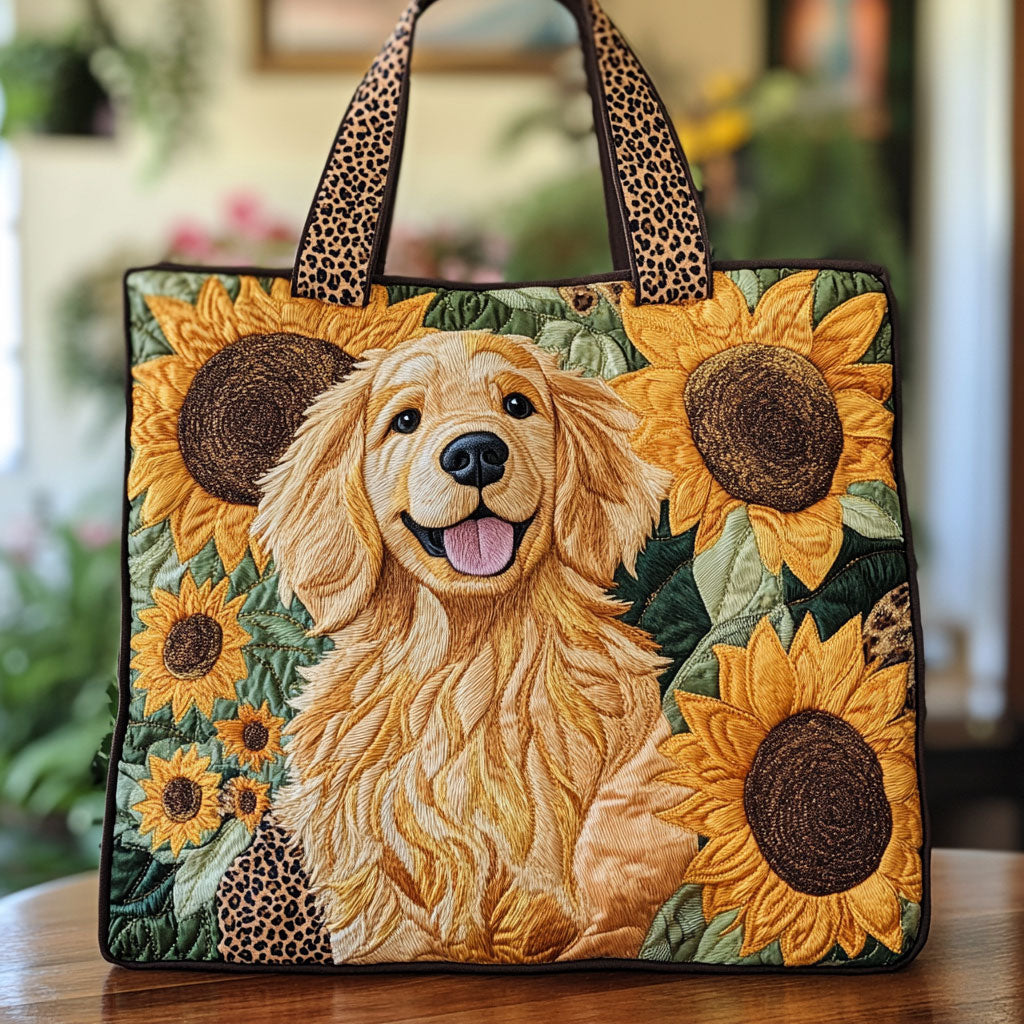 Sunflower Golden Love quilted tote bag – retriever and sunflowers