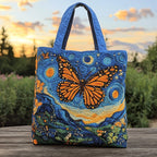 Twinkling Wings quilted tote bag – monarch under stars