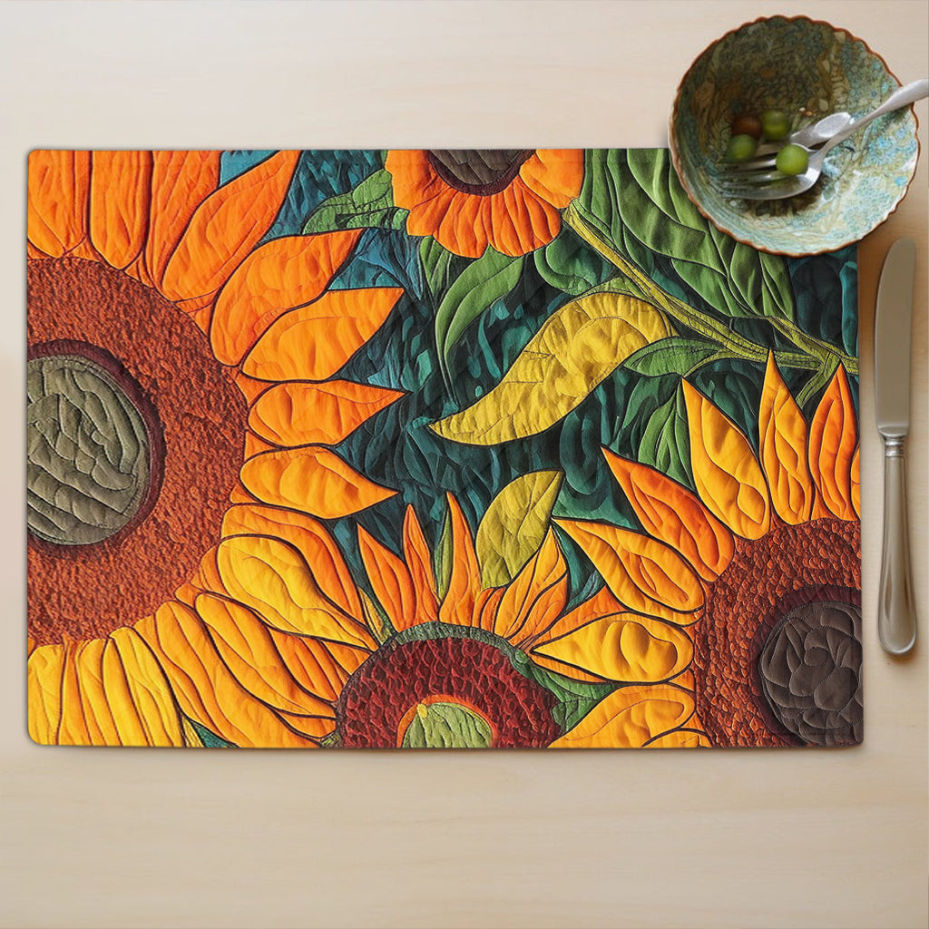 Sunflower Burst quilted placemats – big golden sunflowers