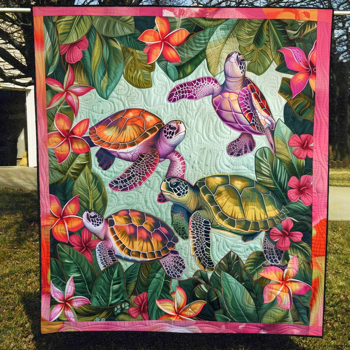 Art Quilt - Tropical Leaf Turtles – view 3