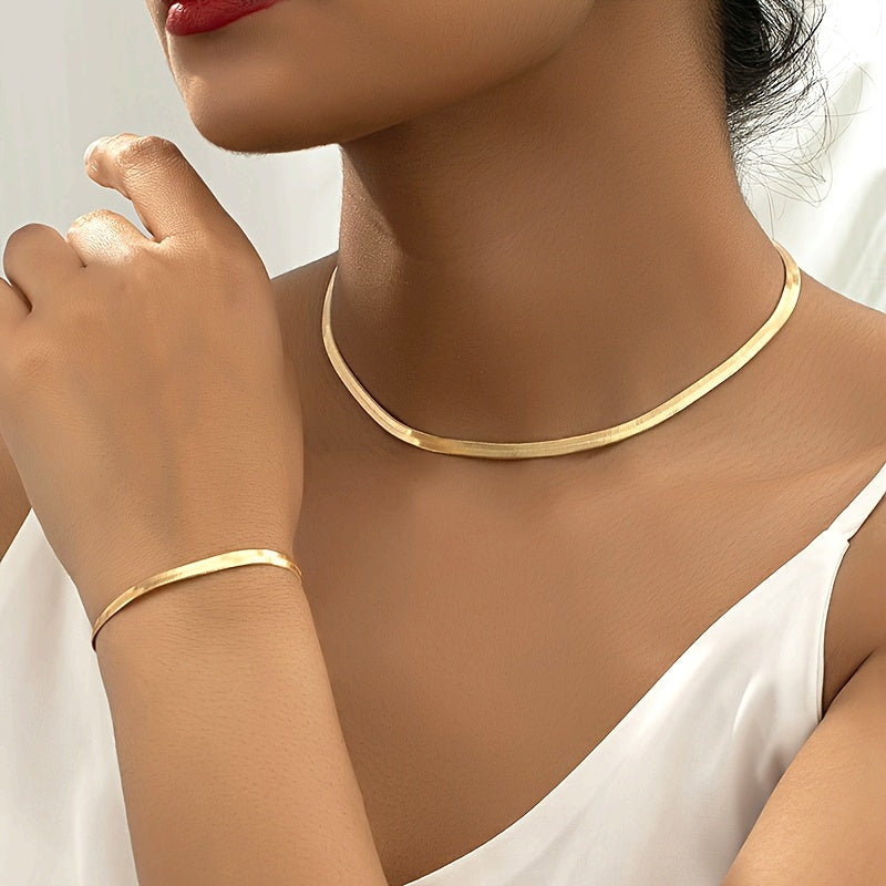 Gold-tone snake chain necklace and bracelet set